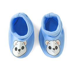 Babyhug 100% Cotton Interlock Knit Mittens & Booties Set with Bear Print - Blue