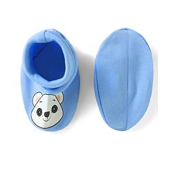 Babyhug 100% Cotton Interlock Knit Mittens & Booties Set with Bear Print - Blue