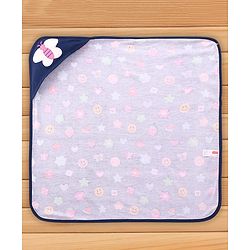 Babyhug Cotton Terry Knit Hooded Bath Towel with Butterfly & Fruits Print L 76 x B 76 cm - Navy Blue