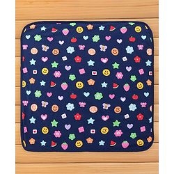 Babyhug Cotton Terry Knit Hooded Bath Towel with Butterfly & Fruits Print L 76 x B 76 cm - Navy Blue