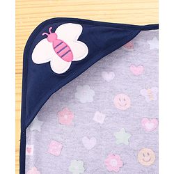 Babyhug Cotton Terry Knit Hooded Bath Towel with Butterfly & Fruits Print L 76 x B 76 cm - Navy Blue