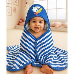 Babyhug Terry Knit Hooded Towel With Shark Patch L 76.2 x B 76.2 cm - Blue