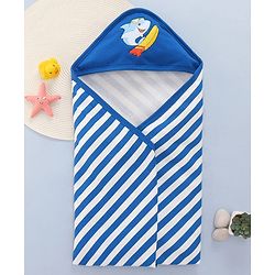 Babyhug Terry Knit Hooded Towel With Shark Patch L 76.2 x B 76.2 cm - Blue