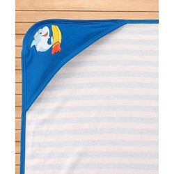 Babyhug Terry Knit Hooded Towel With Shark Patch L 76.2 x B 76.2 cm - Blue