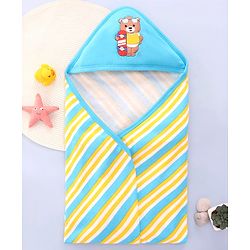 Babyhug 100% Cotton Terry Knit Hooded Bath Towel with Animal Print L 76 x B 76 cm - Blue