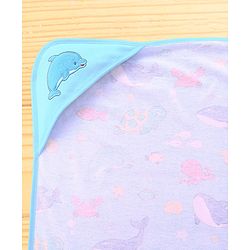 Babyhug Cotton Terry Knit Hooded Bath Towel with Sea Life Print L 76 x B 76 cm - Light Blue