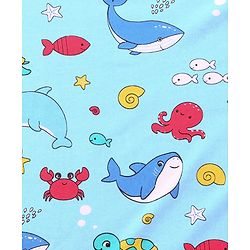 Babyhug Cotton Terry Knit Hooded Bath Towel with Sea Life Print L 76 x B 76 cm - Light Blue