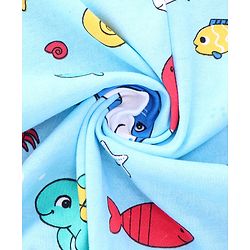Babyhug Cotton Terry Knit Hooded Bath Towel with Sea Life Print L 76 x B 76 cm - Light Blue