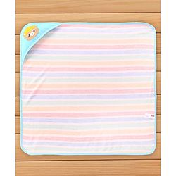 Babyhug Cotton Terry Knit Hooded Bath Towel with Stripe Design & Bear Print L 76 x B 76 cm - Multicolor