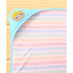Babyhug Cotton Terry Knit Hooded Bath Towel with Stripe Design & Bear Print L 76 x B 76 cm - Multicolor