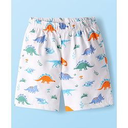 Babyhug Cotton Woven Boxers With Dino & Vehicle Print Pack Of 3 - Navy Blue Royal Blue & White