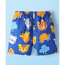 Babyhug Cotton Woven Boxers With Dino & Vehicle Print Pack Of 3 - Navy Blue Royal Blue & White