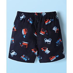 Babyhug Cotton Woven Boxers With Dino & Vehicle Print Pack Of 3 - Navy Blue Royal Blue & White