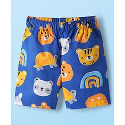 Babyhug Cotton Woven Boxers With Dino & Vehicle Print Pack Of 3 - Navy Blue Royal Blue & White