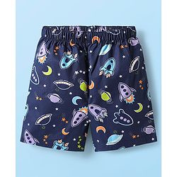 Babyhug 100% Cotton Woven Boxers With Vehicle & Space Theme Print Pack Of 3 - Red Navy Blue & White