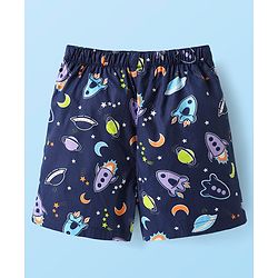 Babyhug 100% Cotton Woven Boxers With Vehicle & Space Theme Print Pack Of 3 - Red Navy Blue & White