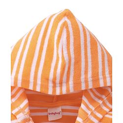 Babyhug Terry Cotton Knit Full Sleeves Bathrobe with Hood Striped Design & Dino Embroidery - Orange