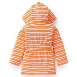 Babyhug Terry Cotton Knit Full Sleeves Bathrobe with Hood Striped Design & Dino Embroidery - Orange
