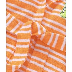Babyhug Terry Cotton Knit Full Sleeves Bathrobe with Hood Striped Design & Dino Embroidery - Orange