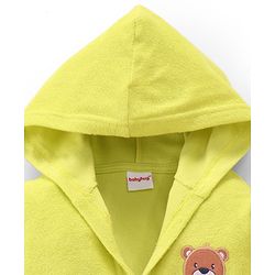Babyhug Terry Knit Full Sleeves Hooded Bathrobe with Bear Embroidery - Neon Green