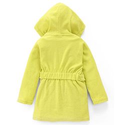 Babyhug Terry Knit Full Sleeves Hooded Bathrobe with Bear Embroidery - Neon Green