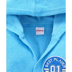 Babyhug Terry Cotton Knit Full Sleeves Bathrobe with Hood & Best Player In Town Embroidery - Light Blue