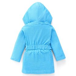 Babyhug Terry Cotton Knit Full Sleeves Bathrobe with Hood & Best Player In Town Embroidery - Light Blue