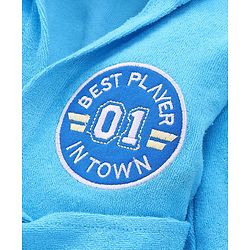 Babyhug Terry Cotton Knit Full Sleeves Bathrobe with Hood & Best Player In Town Embroidery - Light Blue