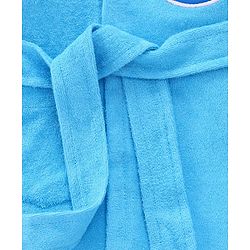 Babyhug Terry Cotton Knit Full Sleeves Bathrobe with Hood & Best Player In Town Embroidery - Light Blue