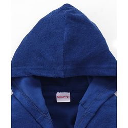 Babyhug Cotton Knit Full Sleeves Hooded Bathrobe with Bear Embroidery - Navy Blue