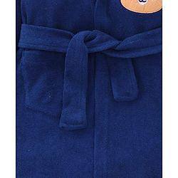 Babyhug Cotton Knit Full Sleeves Hooded Bathrobe with Bear Embroidery - Navy Blue