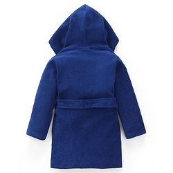 Babyhug Cotton Knit Full Sleeves Hooded Bathrobe with Bear Embroidery - Navy Blue