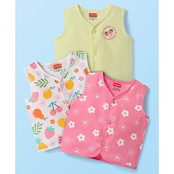 Babyhug 100% Cotton Cambric Woven Sleeveless Jhablas With Floral Print Pack Of 3 - Pink White & Olive Green