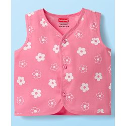 Babyhug 100% Cotton Cambric Woven Sleeveless Jhablas With Floral Print Pack Of 3 - Pink White & Olive Green