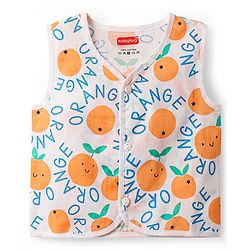 Babyhug 100% Cotton Knit Sleeveless Front Open Jhablas with Orange & Polka Dots Print Pack of 3 - Orange Blue & White