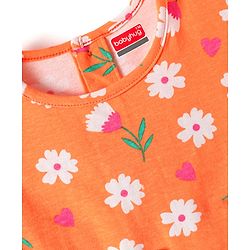 Babyhug Cotton Knit Half Sleeves Shorts Night Suit With  Floral Print - Orange
