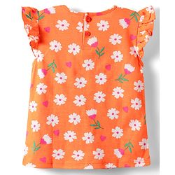Babyhug Cotton Knit Half Sleeves Shorts Night Suit With  Floral Print - Orange