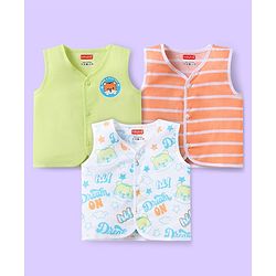 Babyhug 100% Cotton Sleeveless Front Open Jhablas with Floral & Polka Dots Pack of 3 - Pink & Yellow