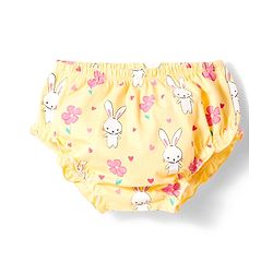 Babyhug Single Jersey Knit Frill Sleeves Frock with Bloomer & Bunny Print - Yellow