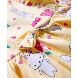 Babyhug Single Jersey Knit Frill Sleeves Frock with Bloomer & Bunny Print - Yellow