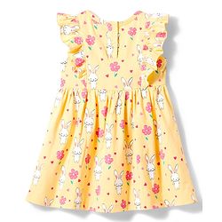 Babyhug Single Jersey Knit Frill Sleeves Frock with Bloomer & Bunny Print - Yellow