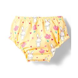 Babyhug Single Jersey Knit Frill Sleeves Frock with Bloomer & Bunny Print - Yellow