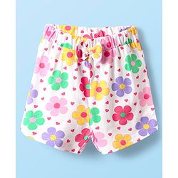 Babyhug Cotton Knit Half Sleeves Shorts Night Suit With  Floral Print - White
