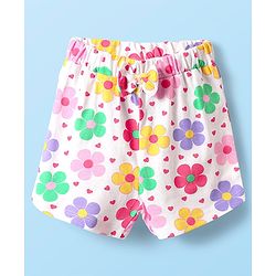 Babyhug Cotton Knit Half Sleeves Shorts Night Suit With  Floral Print - White