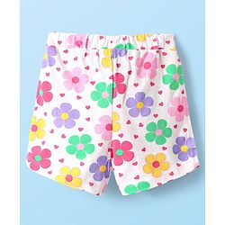 Babyhug Cotton Knit Half Sleeves Shorts Night Suit With  Floral Print - White