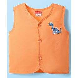 Babyhug 100% Cotton Sleeveless Front Open Stripes & Dino Printed Jhablas Pack Of 3 - Orange White & Light Blue