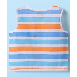 Babyhug 100% Cotton Sleeveless Front Open Stripes & Dino Printed Jhablas Pack Of 3 - Orange White & Light Blue