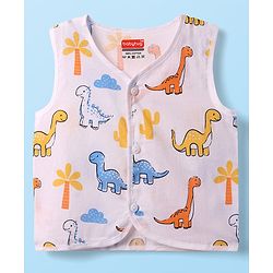 Babyhug 100% Cotton Sleeveless Front Open Stripes & Dino Printed Jhablas Pack Of 3 - Orange White & Light Blue