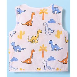 Babyhug 100% Cotton Sleeveless Front Open Stripes & Dino Printed Jhablas Pack Of 3 - Orange White & Light Blue