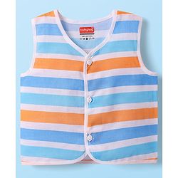 Babyhug 100% Cotton Sleeveless Front Open Stripes & Dino Printed Jhablas Pack Of 3 - Orange White & Light Blue